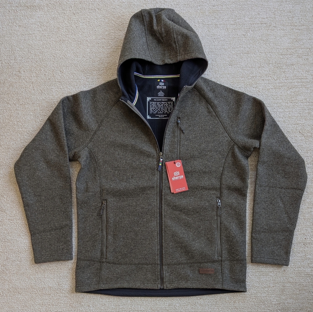 Sherpa Adventure Gear Green Wool Blend Hooded Fullzip Jacket